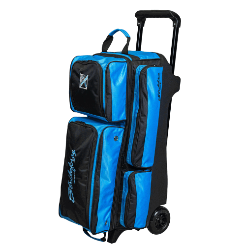 KR Strikeforce Konvoy Black/Caribbean Blue Triple Roller Bag - BowlersParadise.com